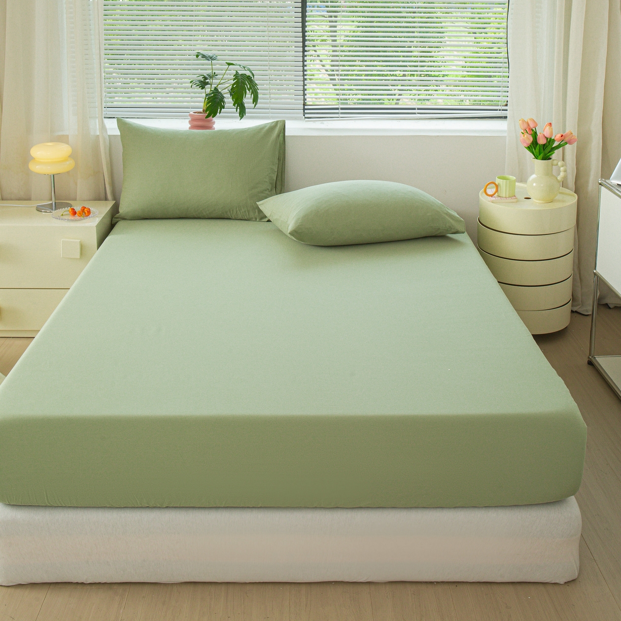 91家纺网 家纺一手货源 找家纺 恬澳家纺 2025新款纯色全棉床笠-棉语 棉语-果绿