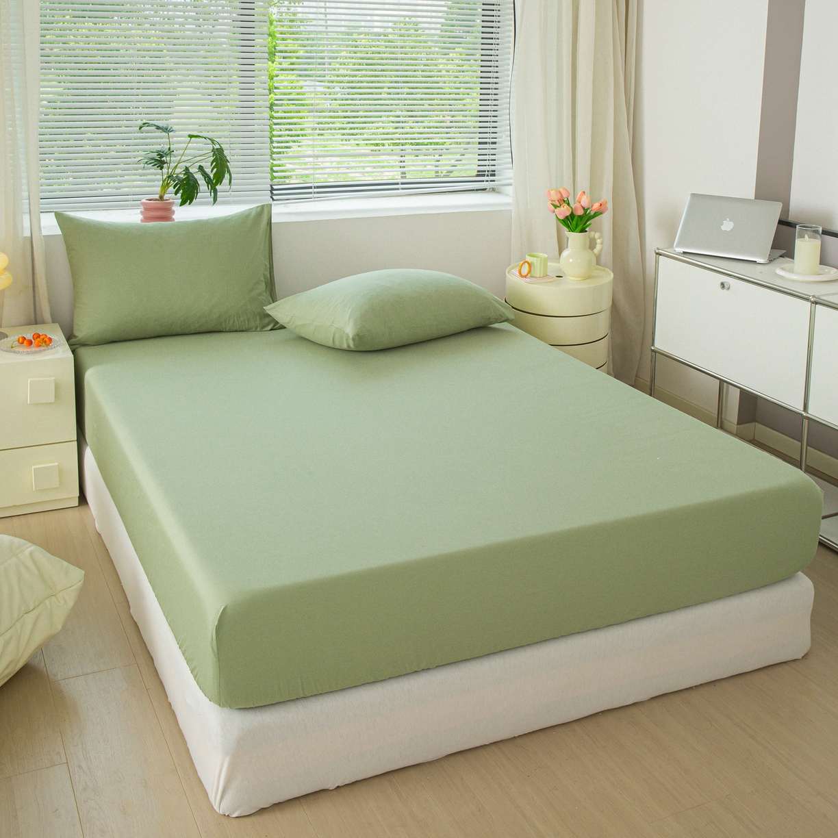 91家纺网 家纺一手货源 找家纺 恬澳家纺 2025新款纯色全棉床笠-棉语 棉语-果绿