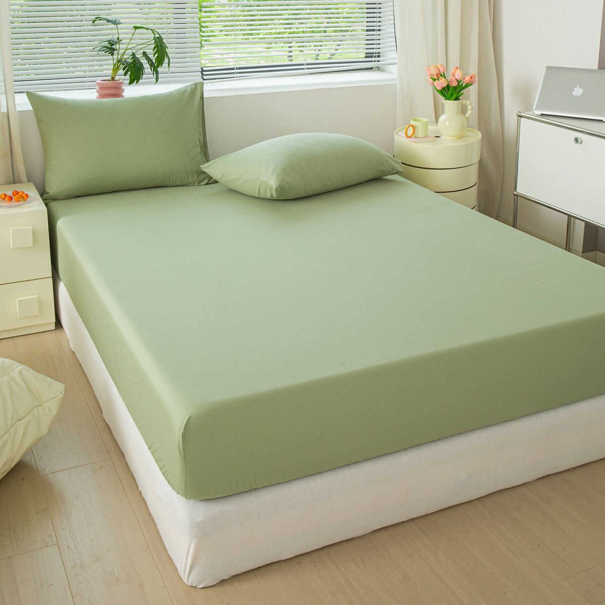 91家纺网 家纺一手货源 找家纺 恬澳家纺 2025新款纯色全棉床笠-棉语 棉语-果绿