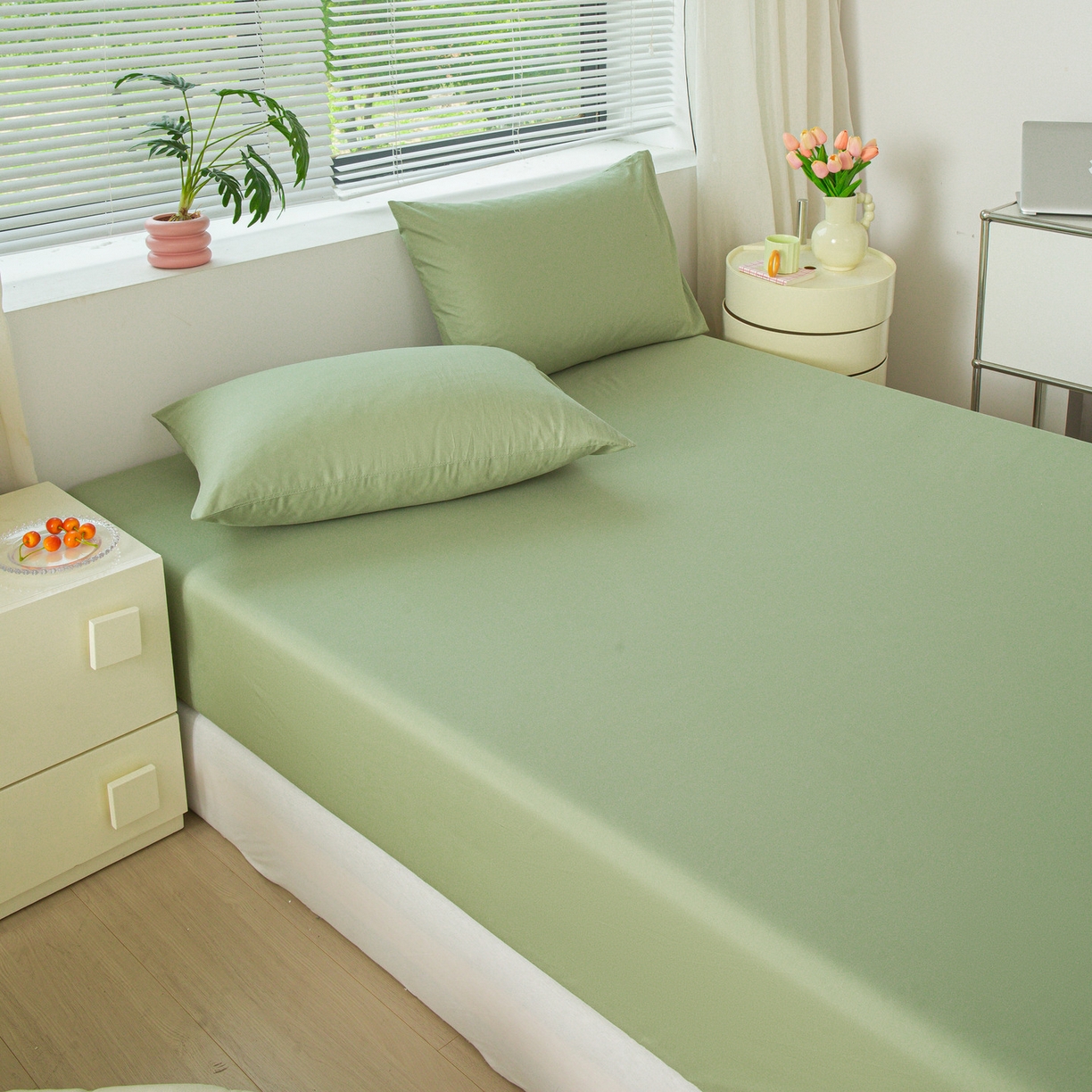 91家纺网 家纺一手货源 找家纺 恬澳家纺 2025新款纯色全棉床笠-棉语 棉语-果绿