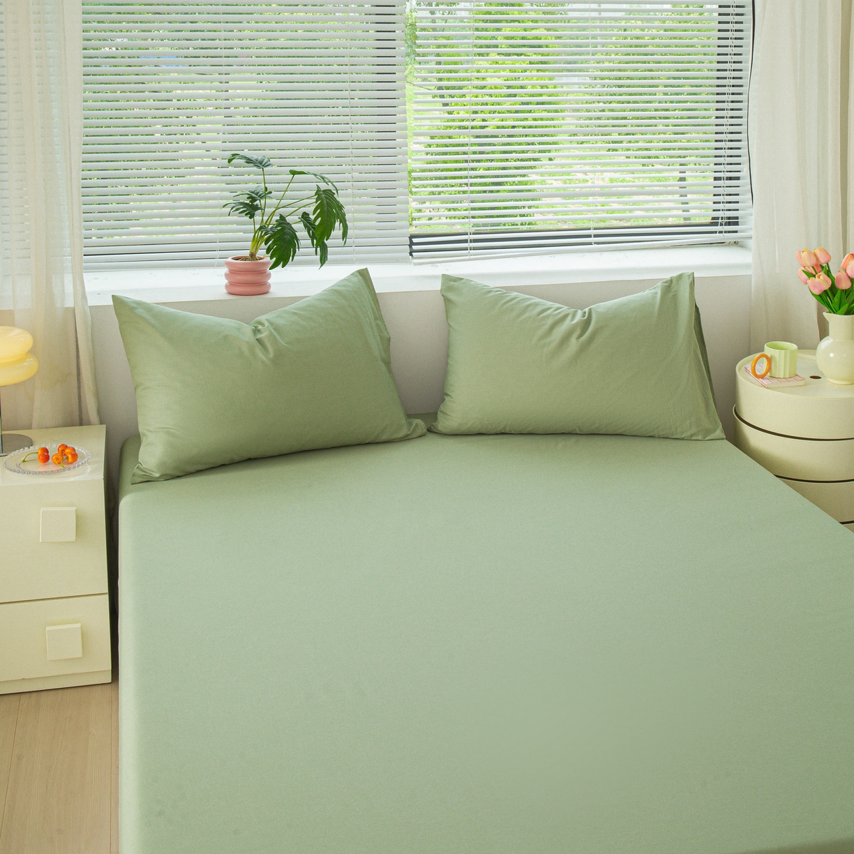 91家纺网 家纺一手货源 找家纺 恬澳家纺 2025新款纯色全棉床笠-棉语 棉语-果绿