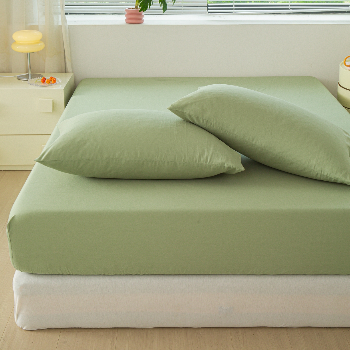 91家纺网 家纺一手货源 找家纺 恬澳家纺 2025新款纯色全棉床笠-棉语 棉语-果绿