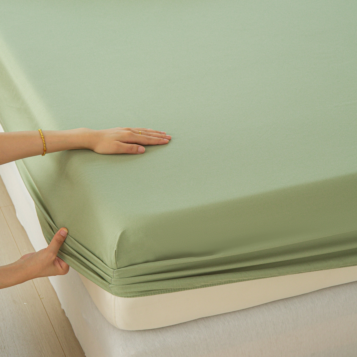 91家纺网 家纺一手货源 找家纺 恬澳家纺 2025新款纯色全棉床笠-棉语 棉语-果绿