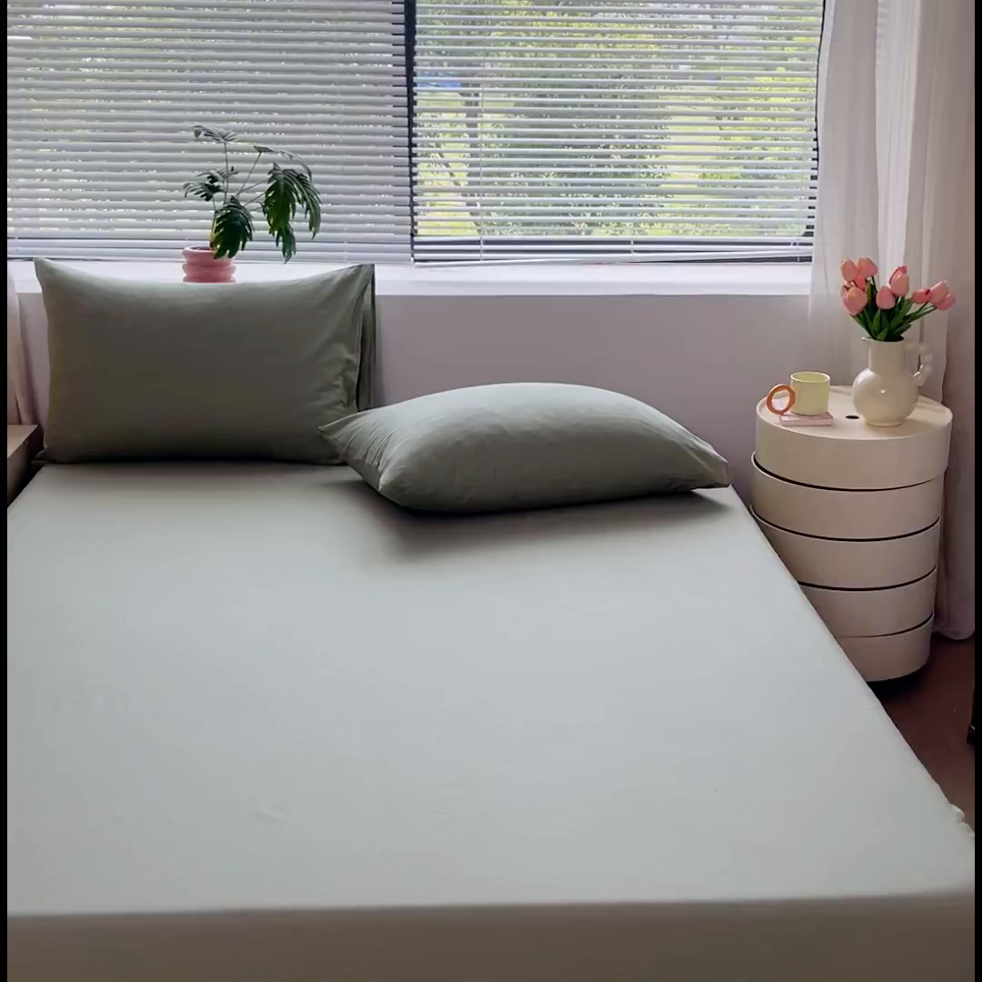 91家纺网 家纺一手货源 找家纺 恬澳家纺 2025新款纯色全棉床笠-棉语 棉语-果绿