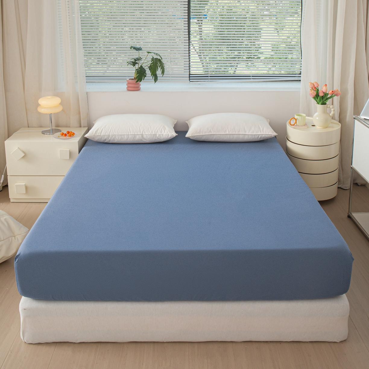 91家纺网 家纺一手货源 找家纺 恬澳家纺 2025新款纯色全棉床笠-棉语 棉语-海蓝