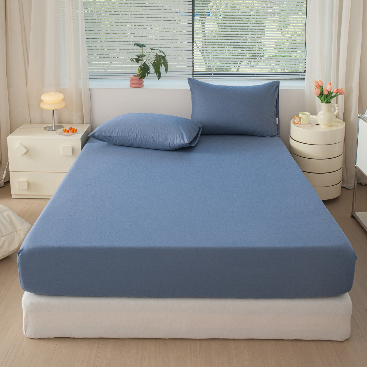 91家纺网 家纺一手货源 找家纺 恬澳家纺 2025新款纯色全棉床笠-棉语 棉语-海蓝