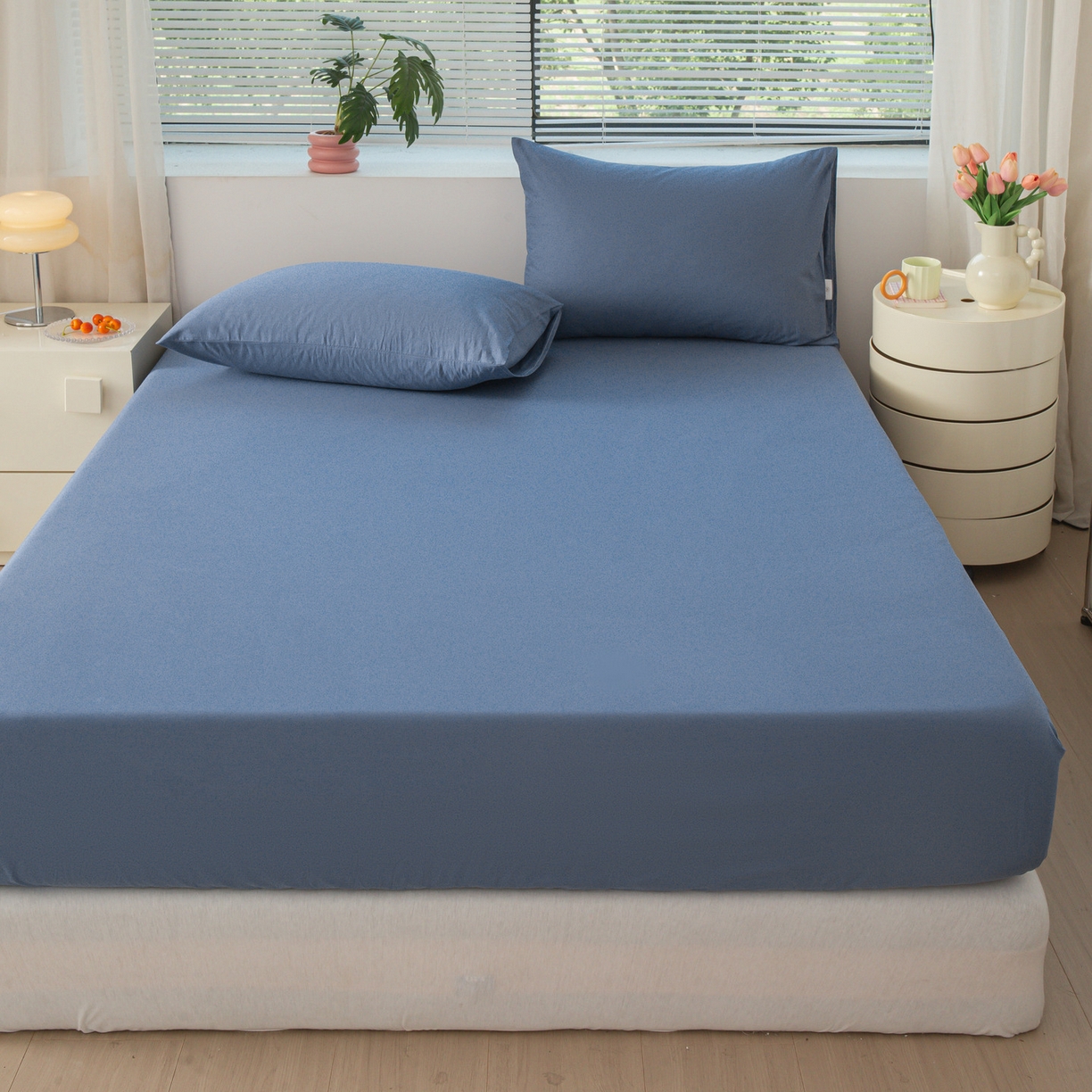 91家纺网 家纺一手货源 找家纺 恬澳家纺 2025新款纯色全棉床笠-棉语 棉语-海蓝