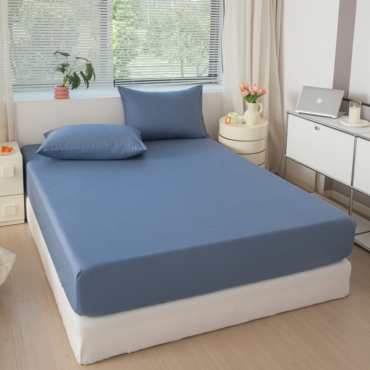 91家纺网 家纺一手货源 找家纺 恬澳家纺 2025新款纯色全棉床笠-棉语 棉语-海蓝