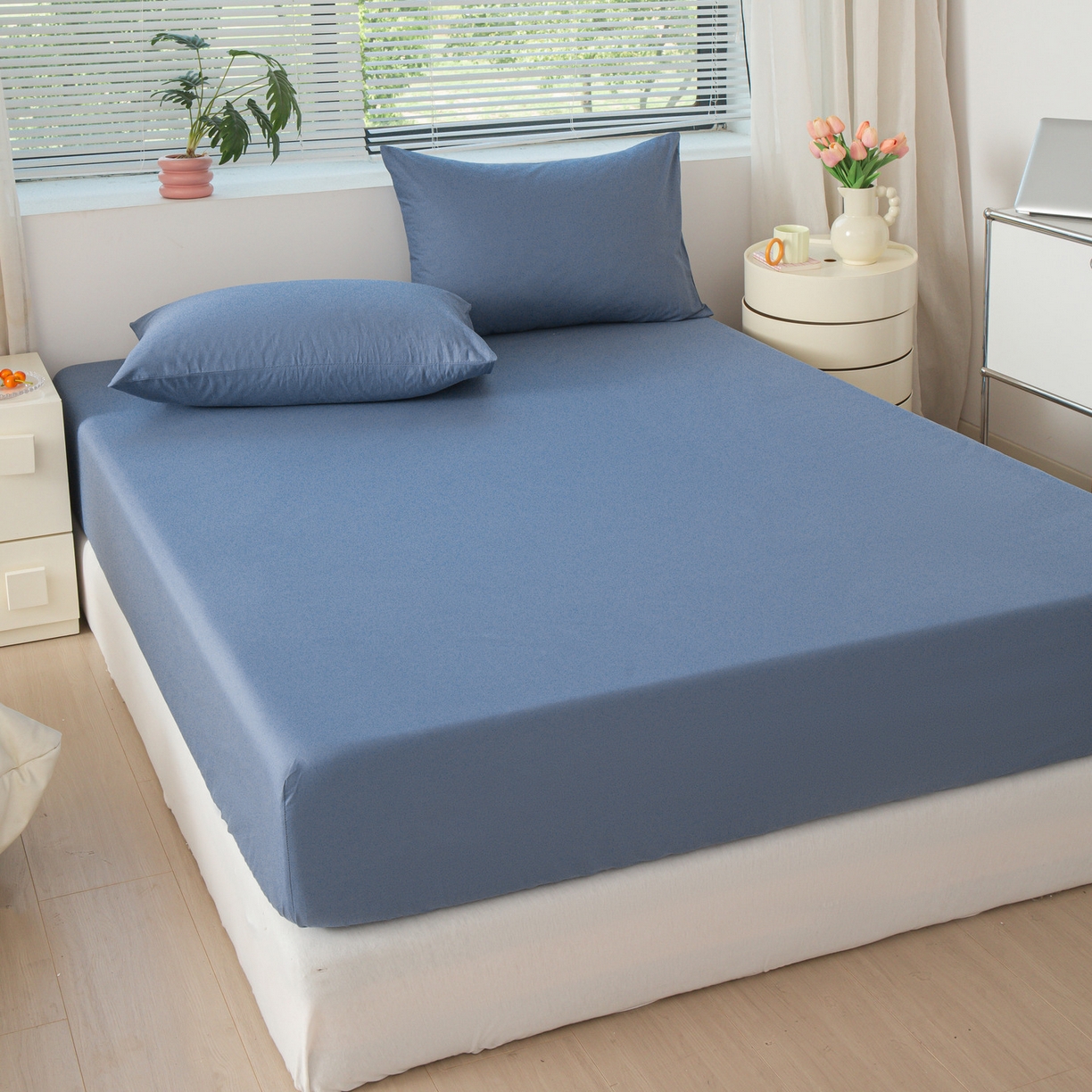 91家纺网 家纺一手货源 找家纺 恬澳家纺 2025新款纯色全棉床笠-棉语 棉语-海蓝