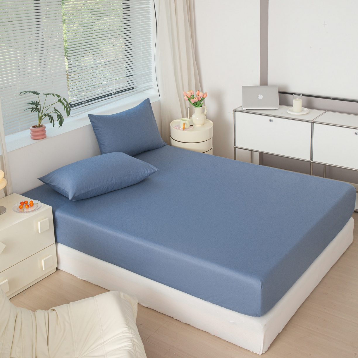 91家纺网 家纺一手货源 找家纺 恬澳家纺 2025新款纯色全棉床笠-棉语 棉语-海蓝