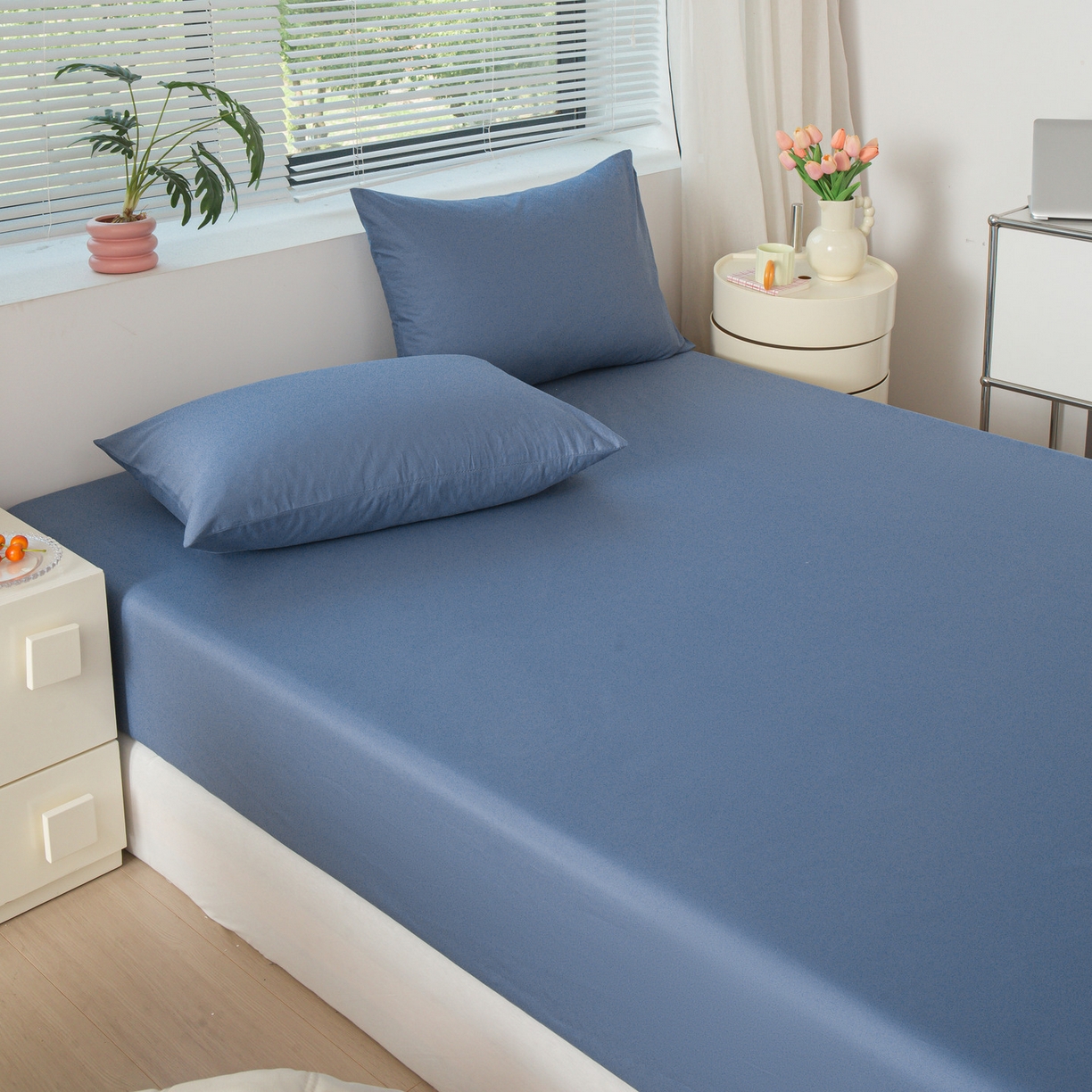 91家纺网 家纺一手货源 找家纺 恬澳家纺 2025新款纯色全棉床笠-棉语 棉语-海蓝