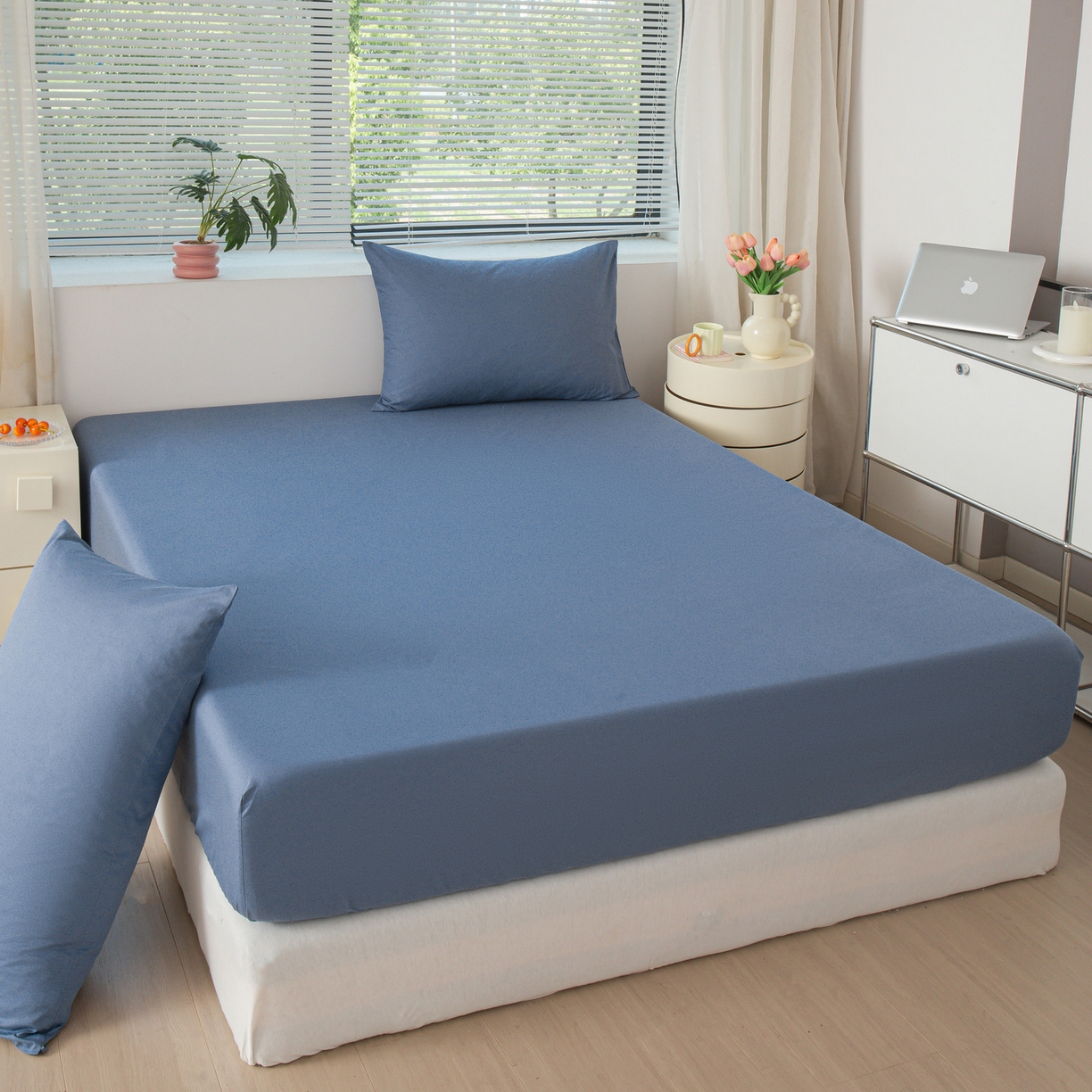 91家纺网 家纺一手货源 找家纺 恬澳家纺 2025新款纯色全棉床笠-棉语 棉语-海蓝