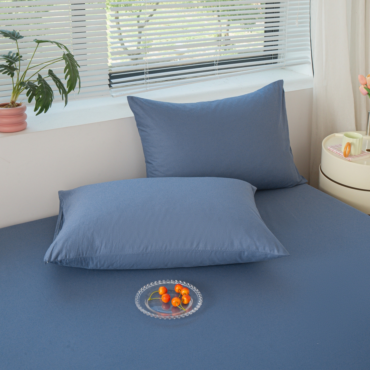 91家纺网 家纺一手货源 找家纺 恬澳家纺 2025新款纯色全棉床笠-棉语 棉语-海蓝