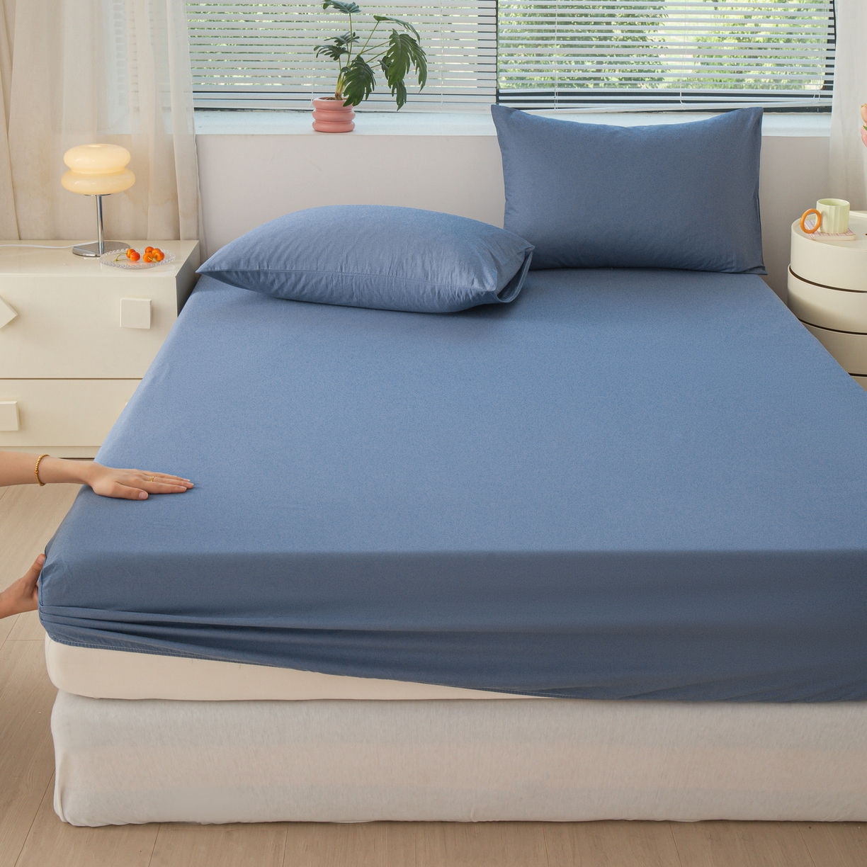 91家纺网 家纺一手货源 找家纺 恬澳家纺 2025新款纯色全棉床笠-棉语 棉语-海蓝