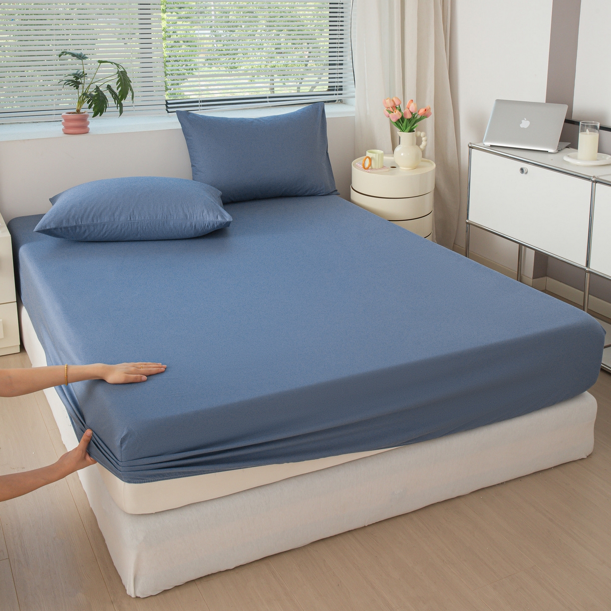 91家纺网 家纺一手货源 找家纺 恬澳家纺 2025新款纯色全棉床笠-棉语 棉语-海蓝