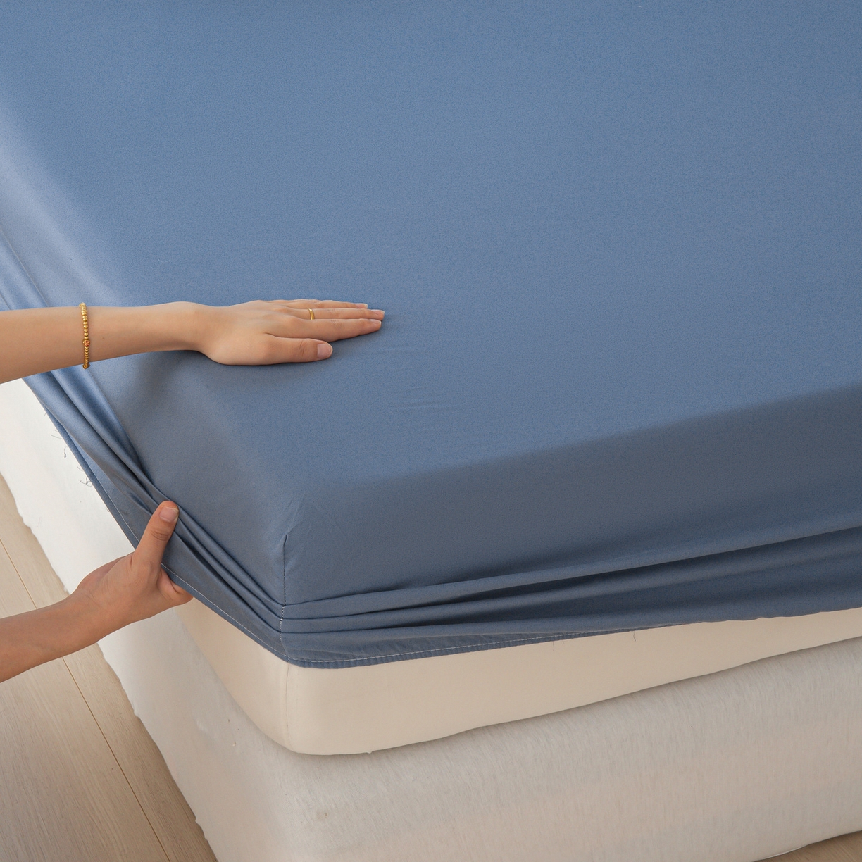 91家纺网 家纺一手货源 找家纺 恬澳家纺 2025新款纯色全棉床笠-棉语 棉语-海蓝