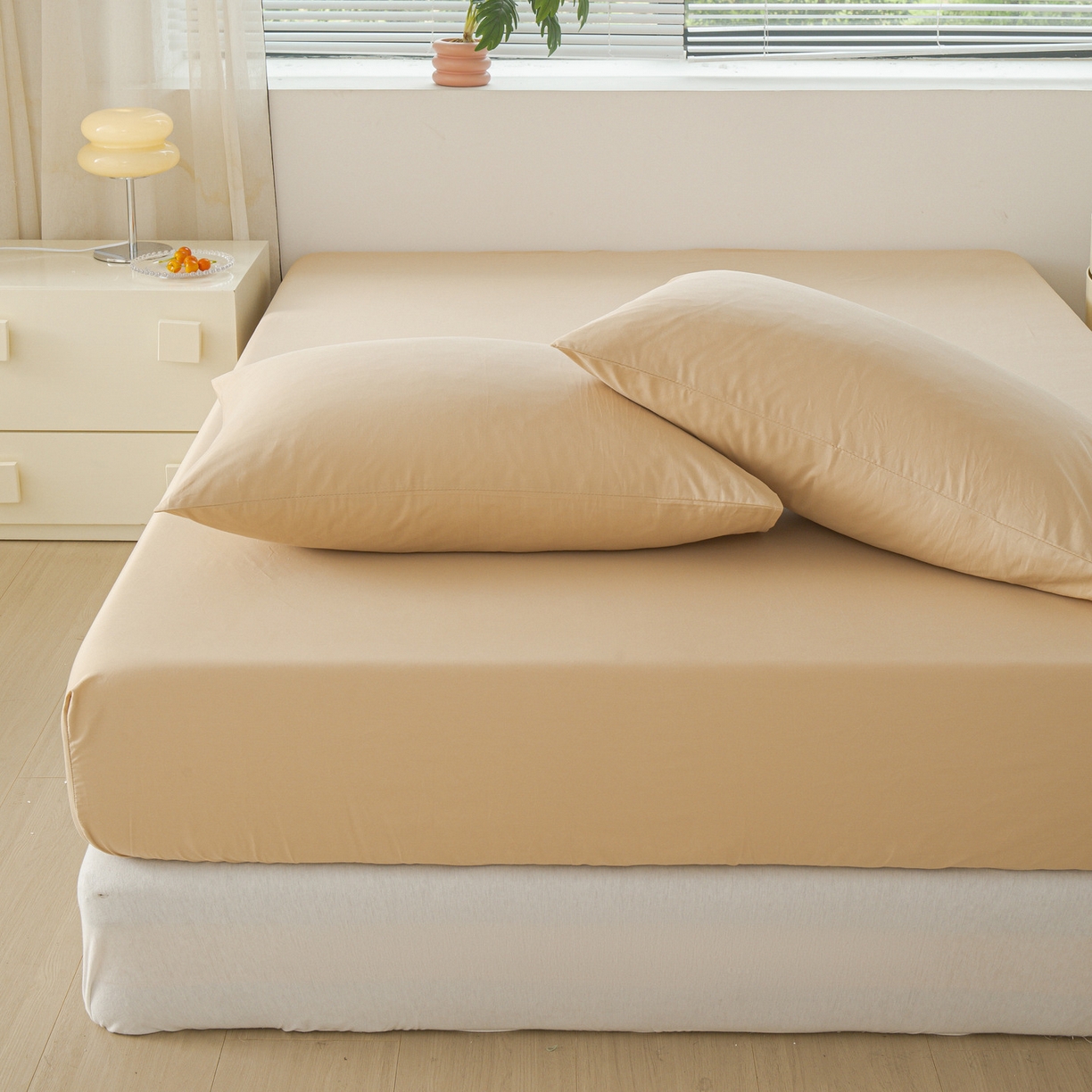 91家纺网 家纺一手货源 找家纺 恬澳家纺 2025新款纯色全棉床笠-棉语 棉语-米驼