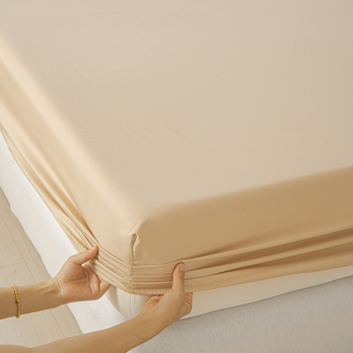 91家纺网 家纺一手货源 找家纺 恬澳家纺 2025新款纯色全棉床笠-棉语 棉语-米驼