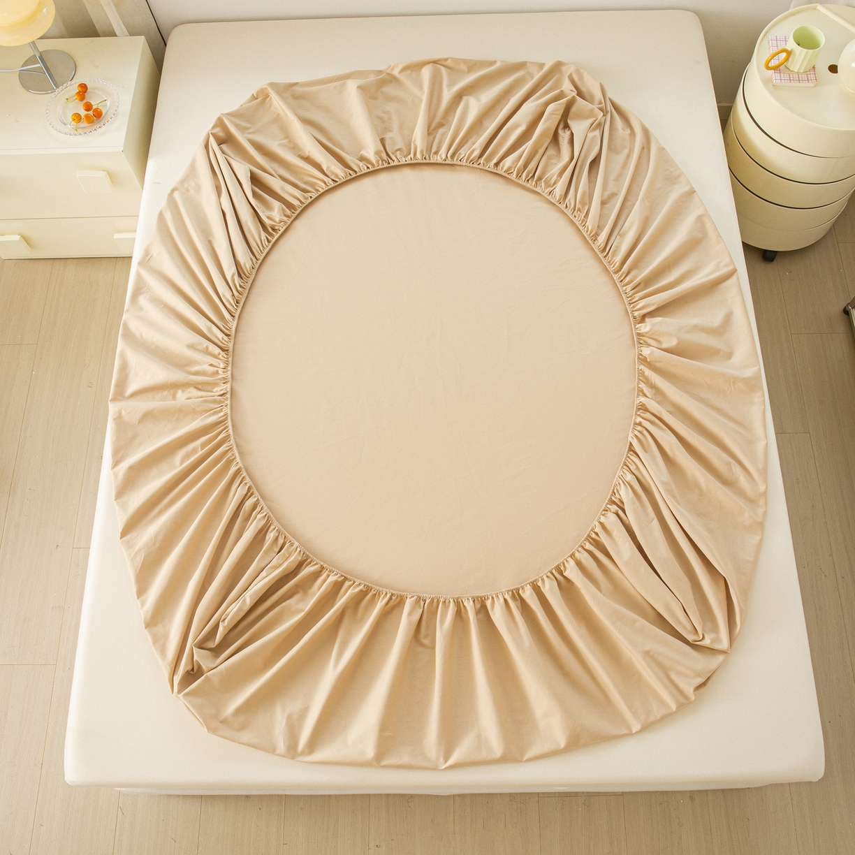 91家纺网 家纺一手货源 找家纺 恬澳家纺 2025新款纯色全棉床笠-棉语 棉语-米驼