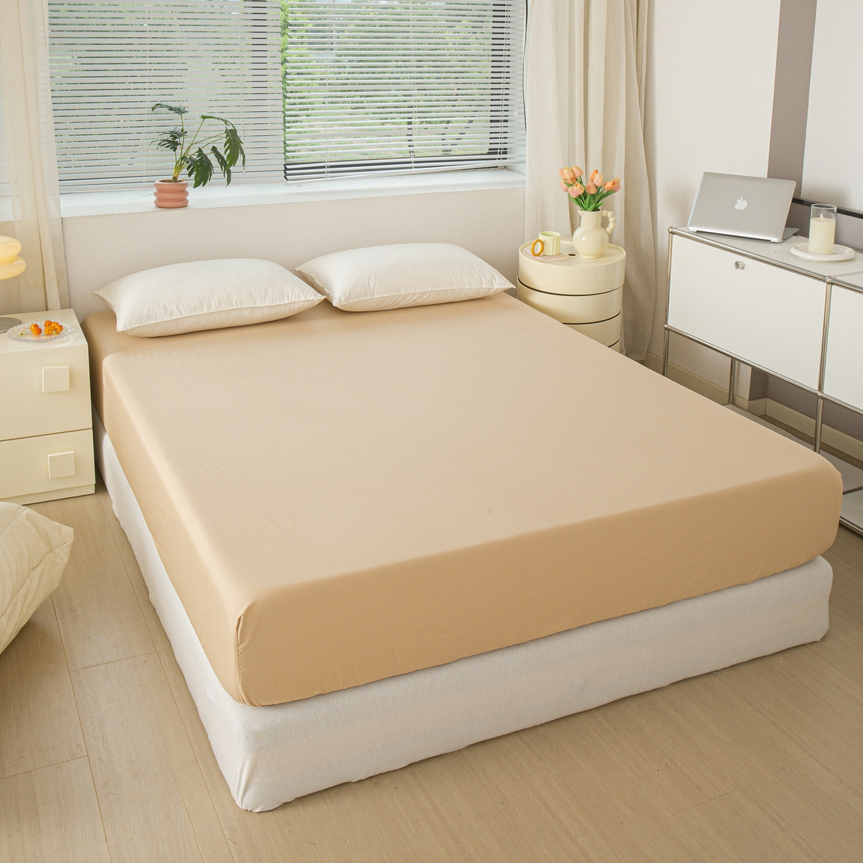 91家纺网 家纺一手货源 找家纺 恬澳家纺 2025新款纯色全棉床笠-棉语 棉语-米驼