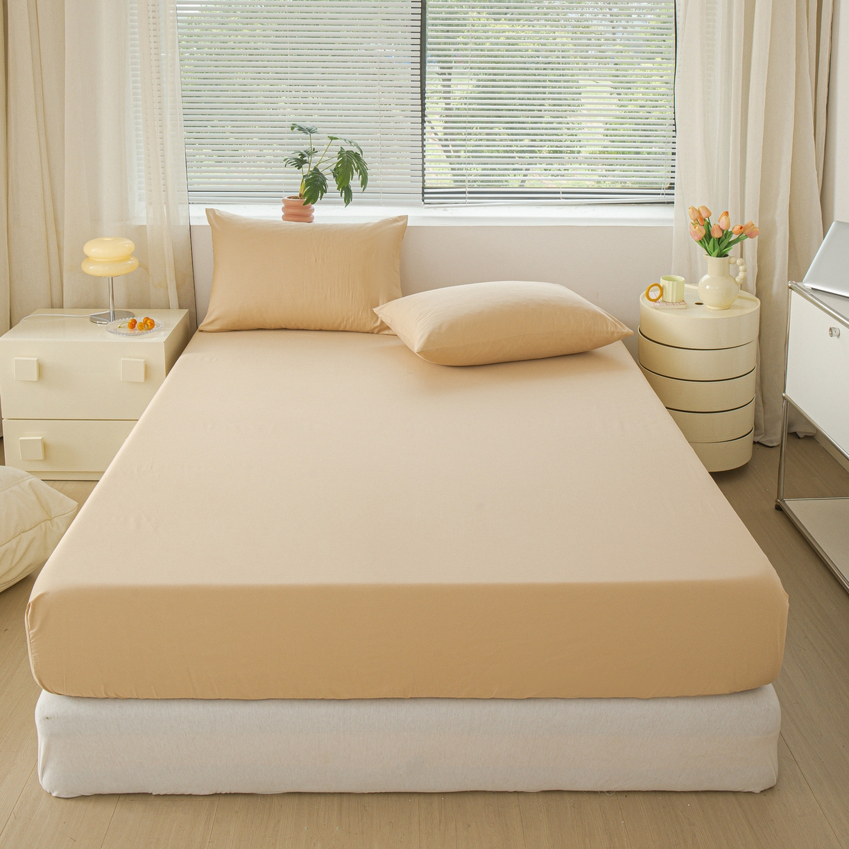 91家纺网 家纺一手货源 找家纺 恬澳家纺 2025新款纯色全棉床笠-棉语 棉语-米驼