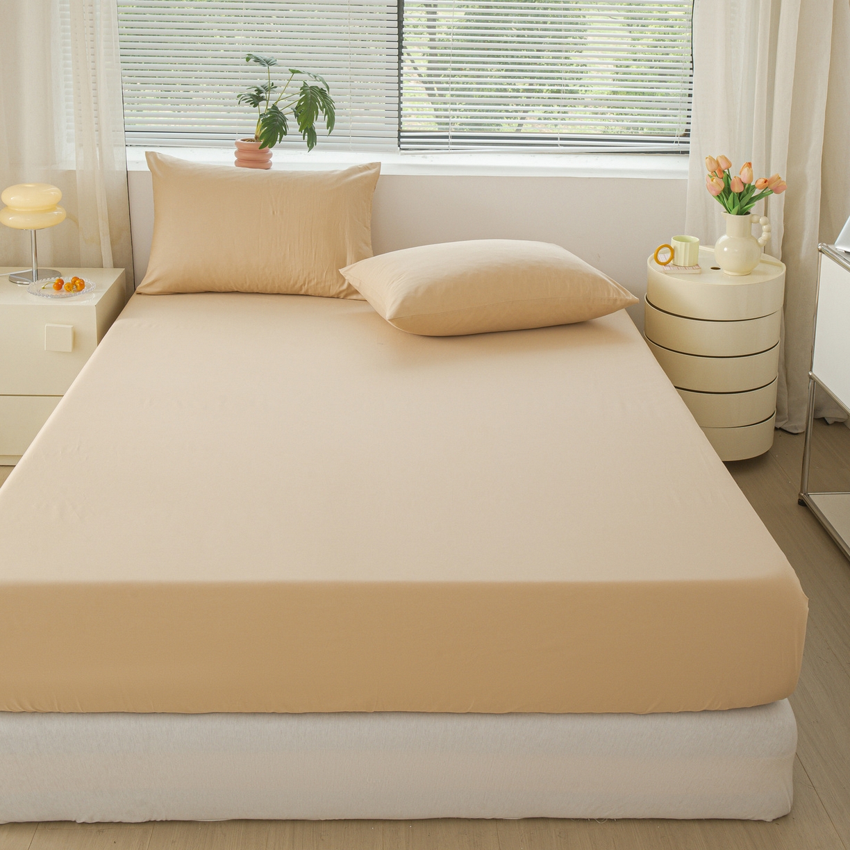 91家纺网 家纺一手货源 找家纺 恬澳家纺 2025新款纯色全棉床笠-棉语 棉语-米驼