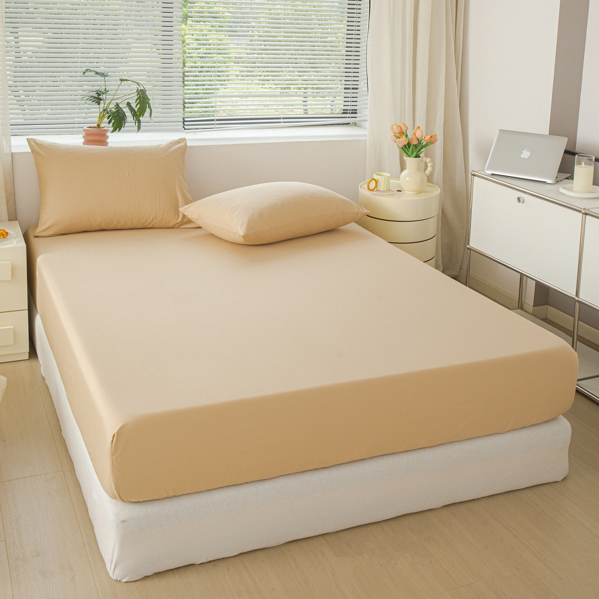 91家纺网 家纺一手货源 找家纺 恬澳家纺 2025新款纯色全棉床笠-棉语 棉语-米驼