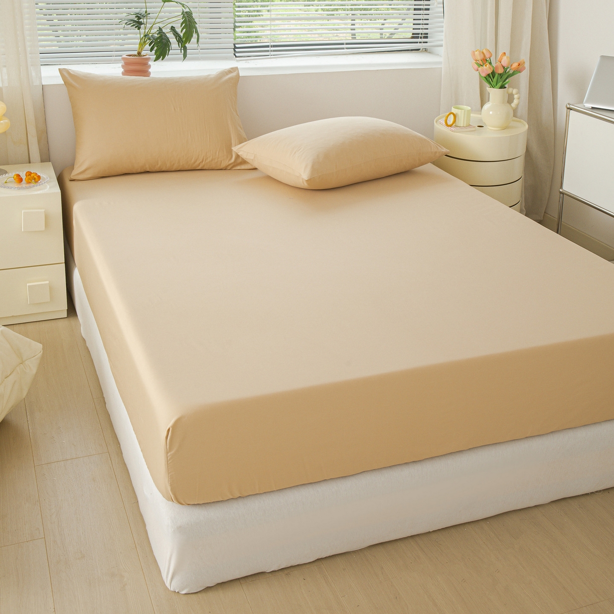 91家纺网 家纺一手货源 找家纺 恬澳家纺 2025新款纯色全棉床笠-棉语 棉语-米驼