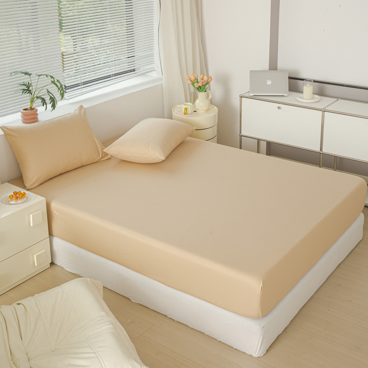 91家纺网 家纺一手货源 找家纺 恬澳家纺 2025新款纯色全棉床笠-棉语 棉语-米驼