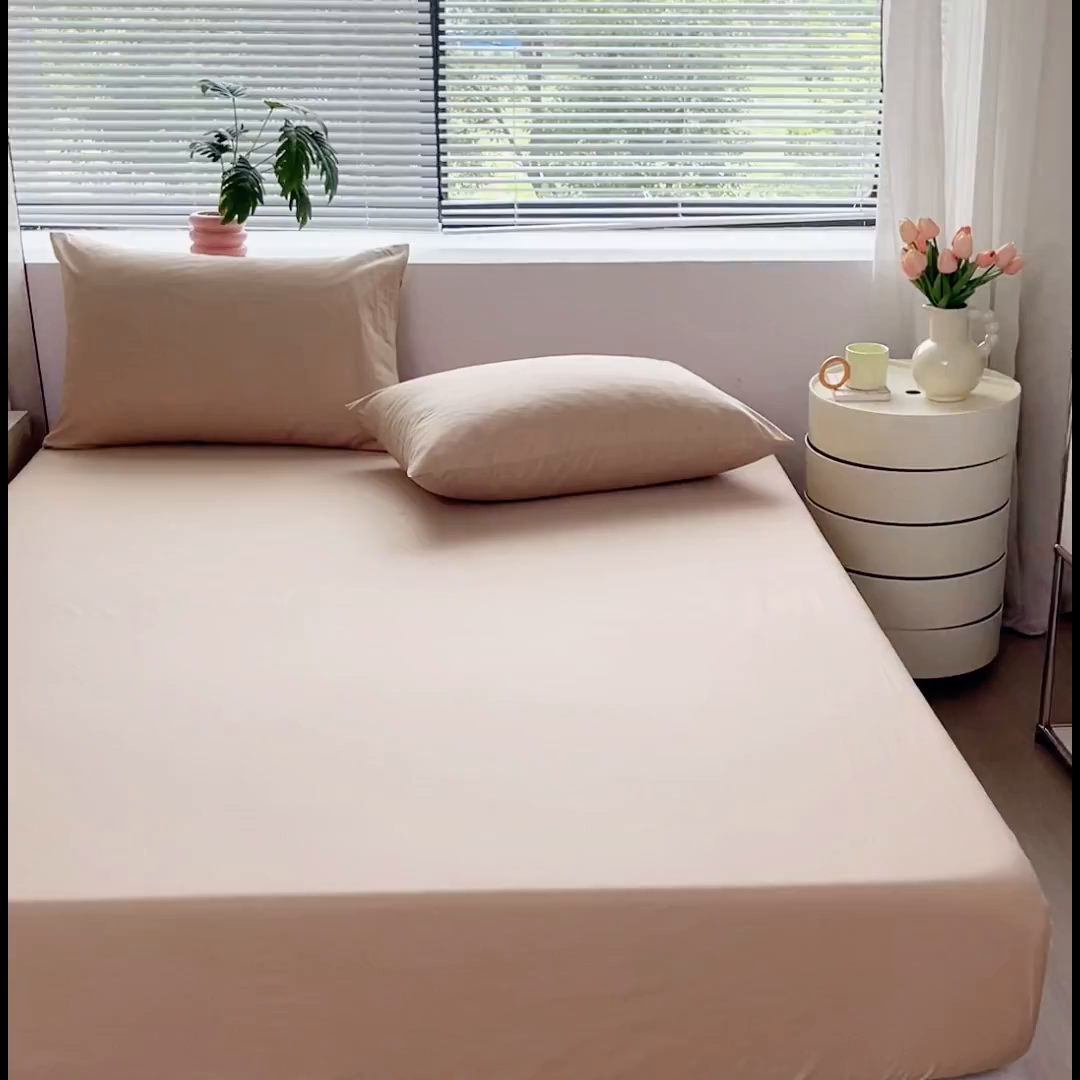 91家纺网 家纺一手货源 找家纺 恬澳家纺 2025新款纯色全棉床笠-棉语 棉语-米驼