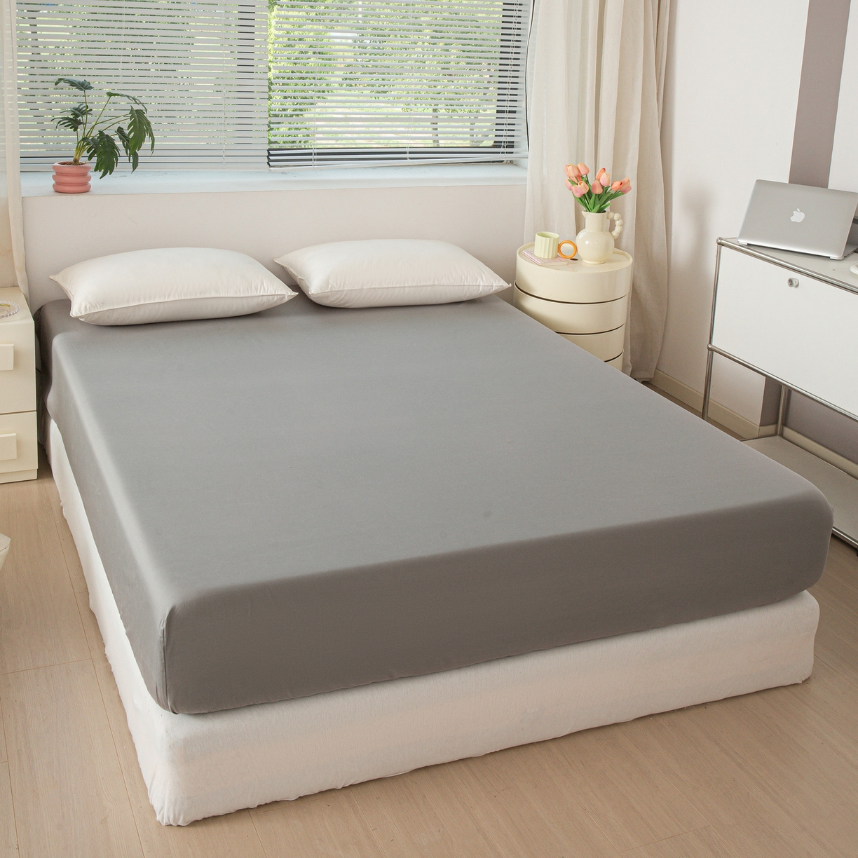 91家纺网 家纺一手货源 找家纺 恬澳家纺 2025新款纯色全棉床笠-棉语 棉语-深灰