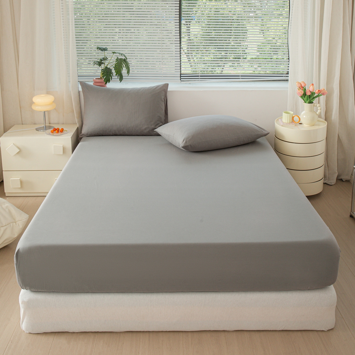 91家纺网 家纺一手货源 找家纺 恬澳家纺 2025新款纯色全棉床笠-棉语 棉语-深灰