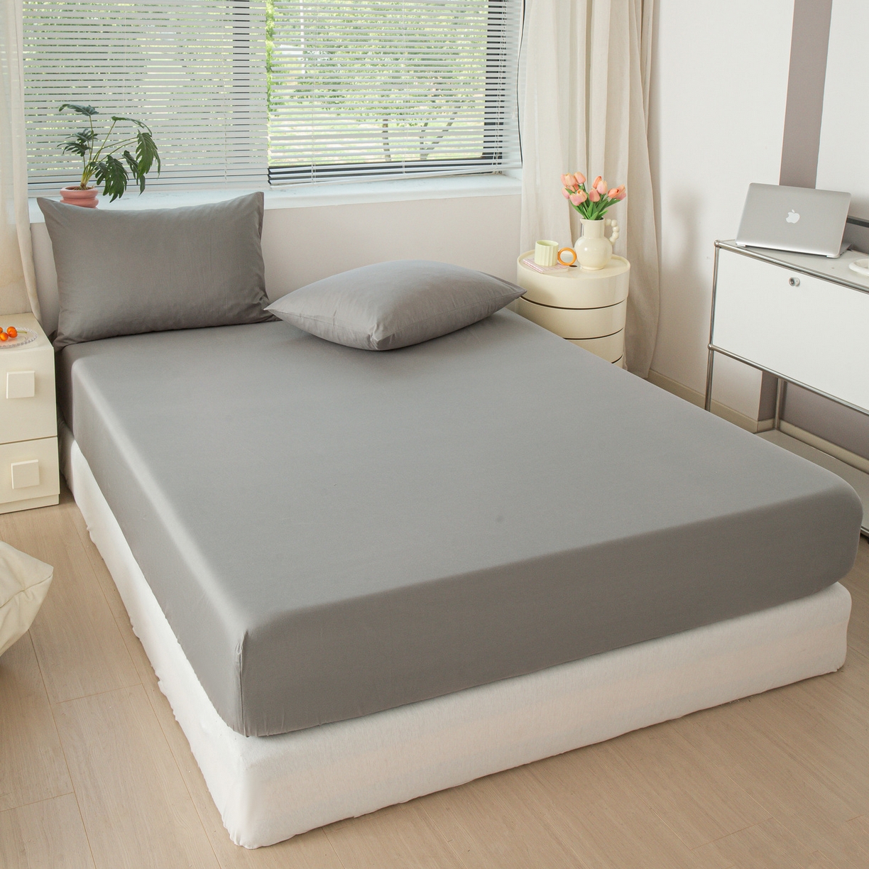 91家纺网 家纺一手货源 找家纺 恬澳家纺 2025新款纯色全棉床笠-棉语 棉语-深灰