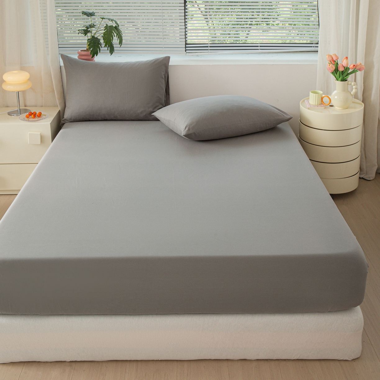 91家纺网 家纺一手货源 找家纺 恬澳家纺 2025新款纯色全棉床笠-棉语 棉语-深灰