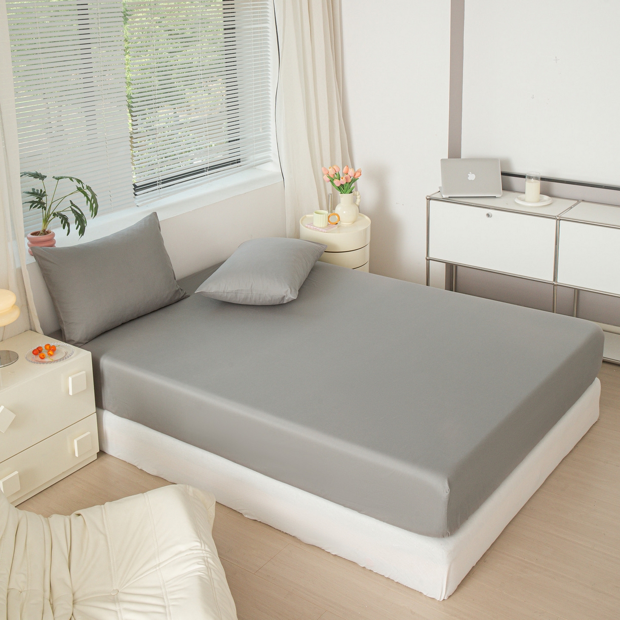 91家纺网 家纺一手货源 找家纺 恬澳家纺 2025新款纯色全棉床笠-棉语 棉语-深灰