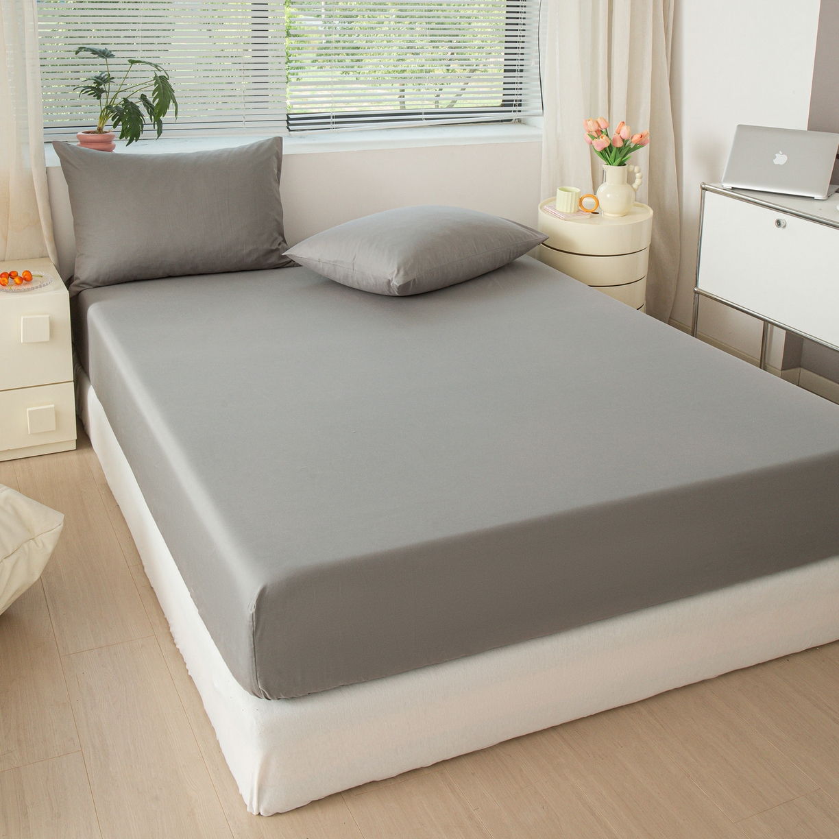 91家纺网 家纺一手货源 找家纺 恬澳家纺 2025新款纯色全棉床笠-棉语 棉语-深灰