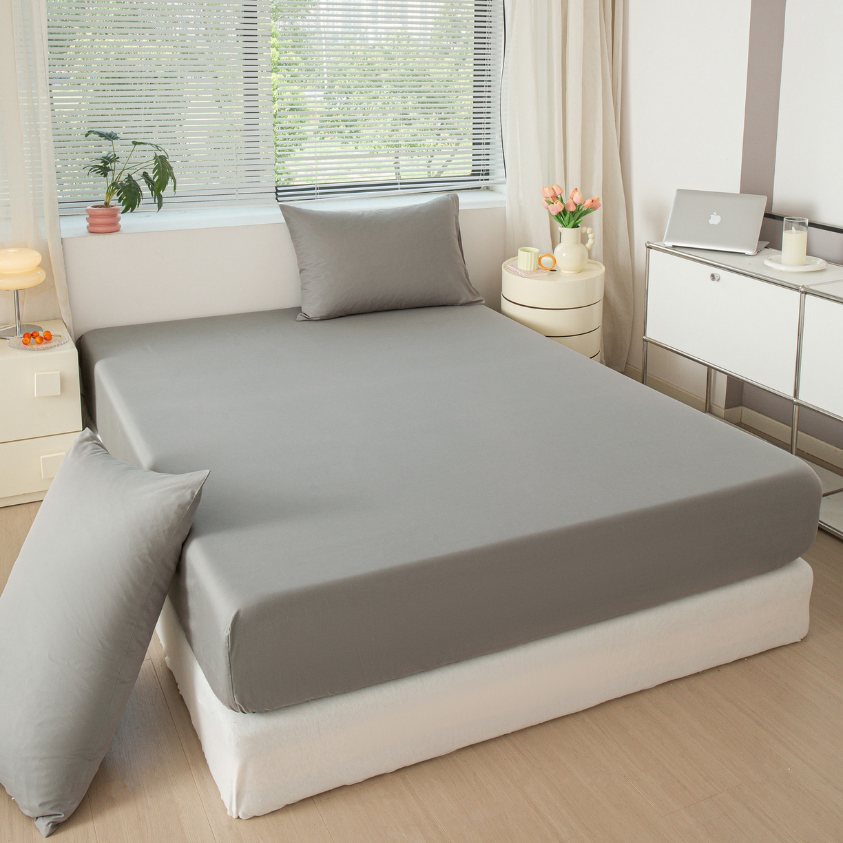 91家纺网 家纺一手货源 找家纺 恬澳家纺 2025新款纯色全棉床笠-棉语 棉语-深灰