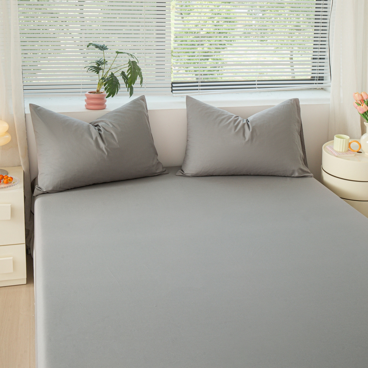 91家纺网 家纺一手货源 找家纺 恬澳家纺 2025新款纯色全棉床笠-棉语 棉语-深灰