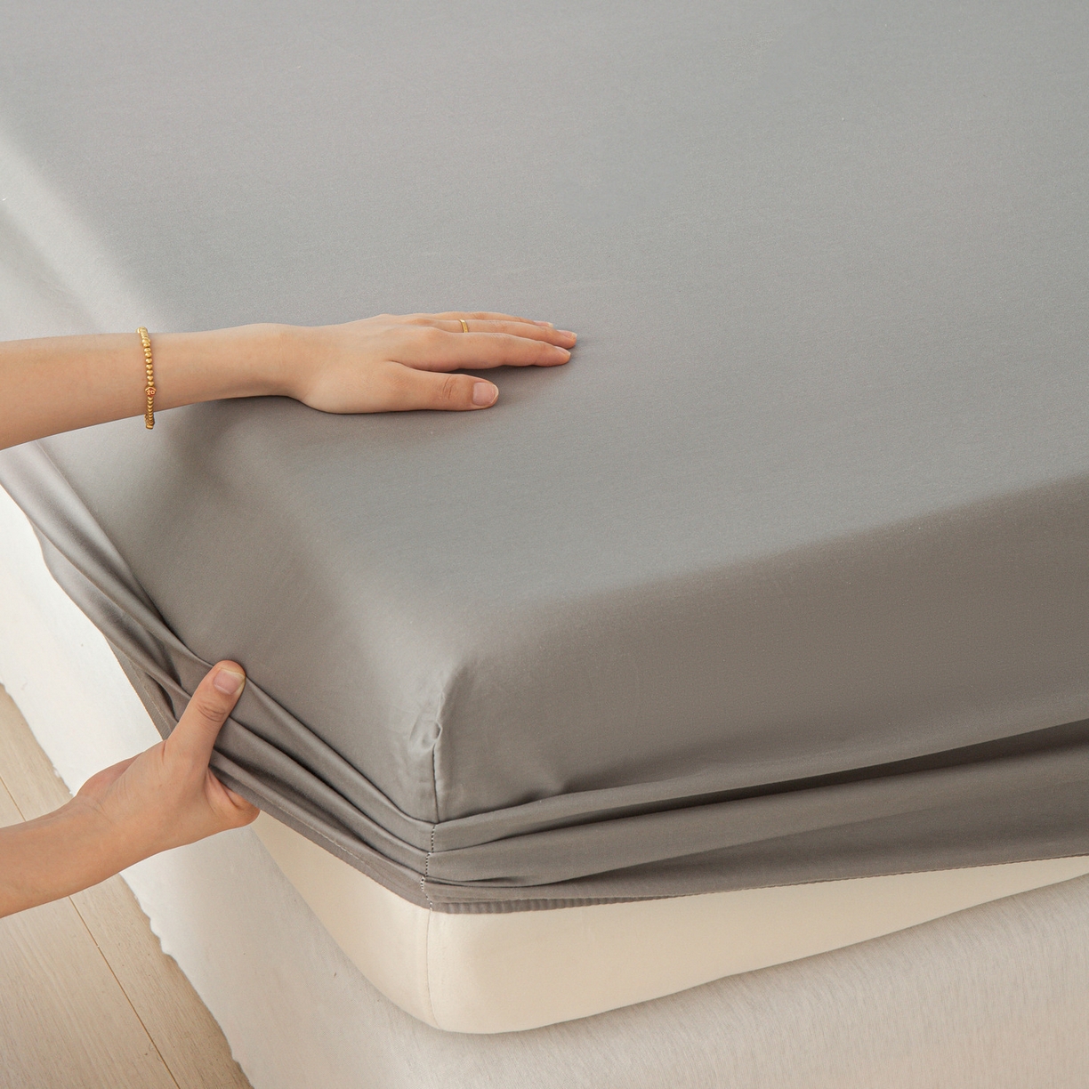 91家纺网 家纺一手货源 找家纺 恬澳家纺 2025新款纯色全棉床笠-棉语 棉语-深灰