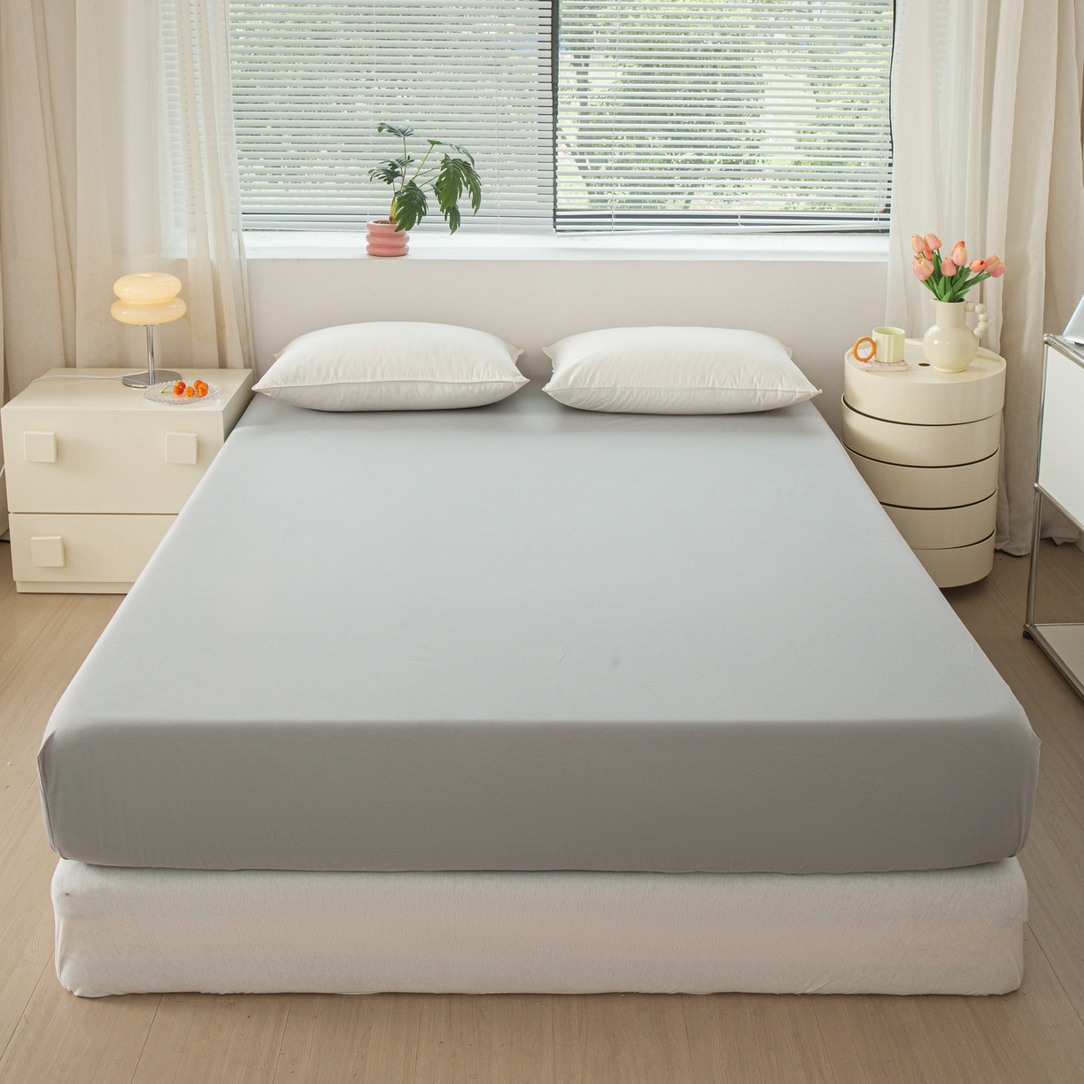 91家纺网 家纺一手货源 找家纺 恬澳家纺 2025新款纯色全棉床笠-棉语 棉语-松灰