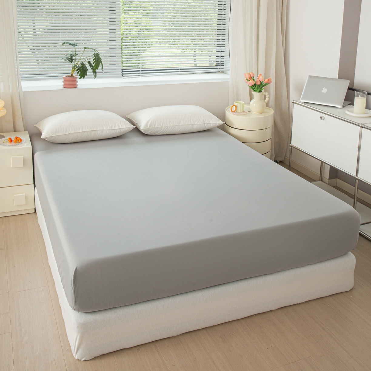 91家纺网 家纺一手货源 找家纺 恬澳家纺 2025新款纯色全棉床笠-棉语 棉语-松灰