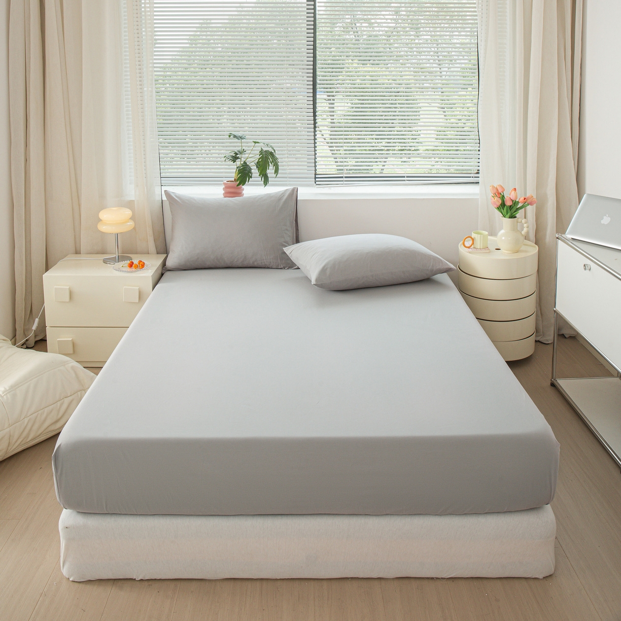 91家纺网 家纺一手货源 找家纺 恬澳家纺 2025新款纯色全棉床笠-棉语 棉语-松灰