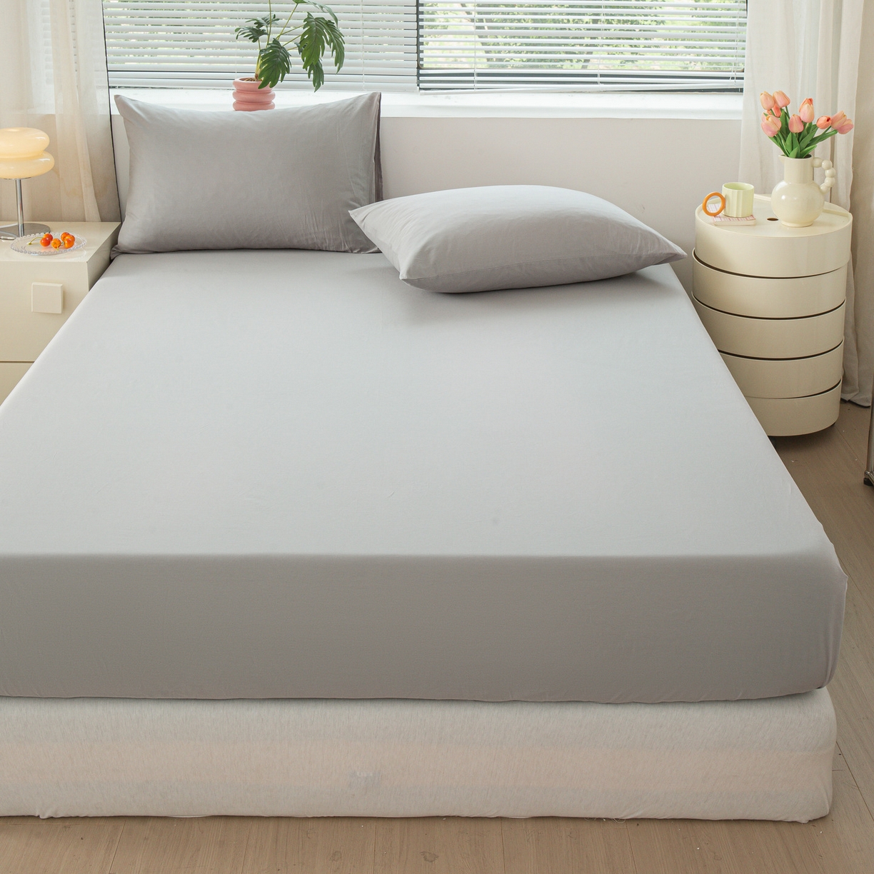 91家纺网 家纺一手货源 找家纺 恬澳家纺 2025新款纯色全棉床笠-棉语 棉语-松灰