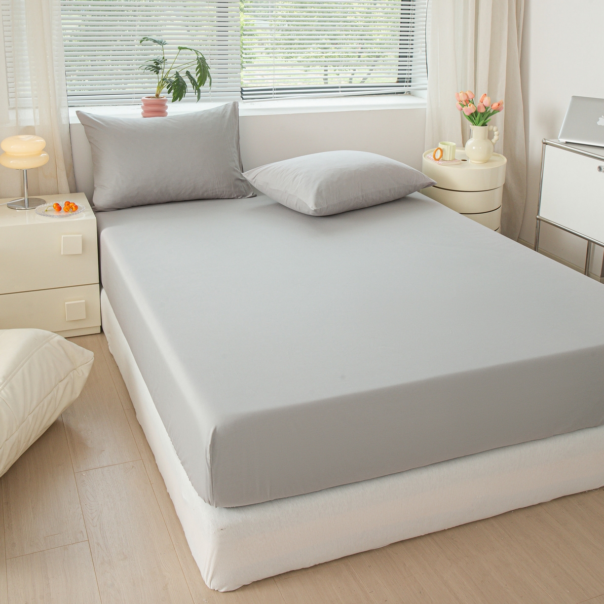 91家纺网 家纺一手货源 找家纺 恬澳家纺 2025新款纯色全棉床笠-棉语 棉语-松灰