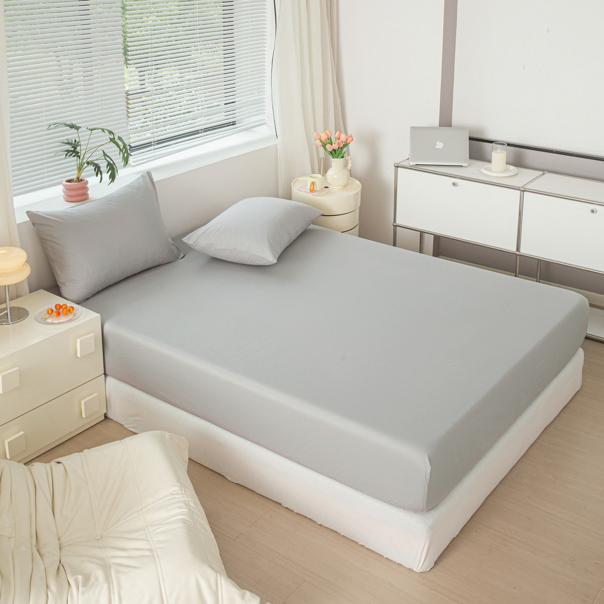 91家纺网 家纺一手货源 找家纺 恬澳家纺 2025新款纯色全棉床笠-棉语 棉语-松灰