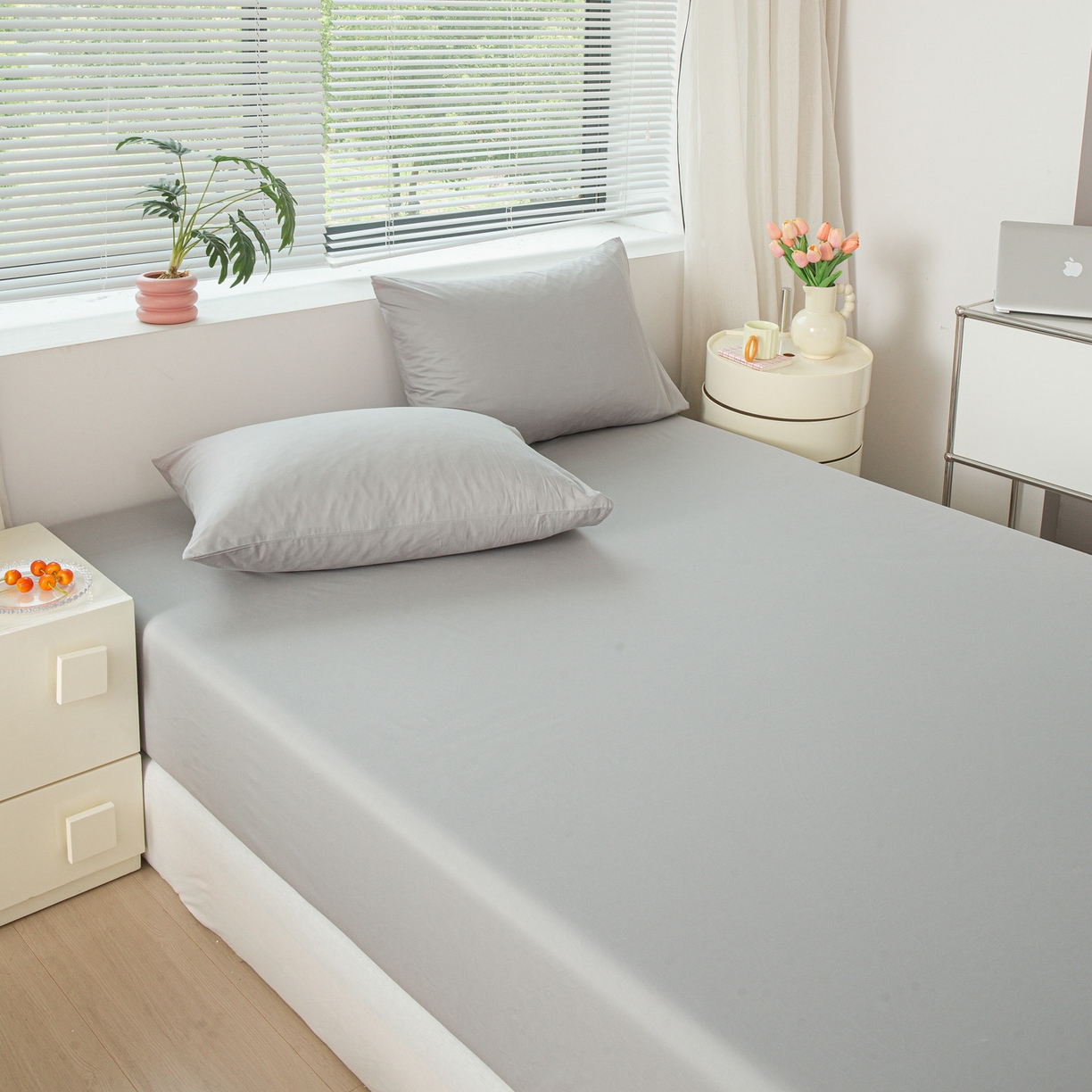 91家纺网 家纺一手货源 找家纺 恬澳家纺 2025新款纯色全棉床笠-棉语 棉语-松灰