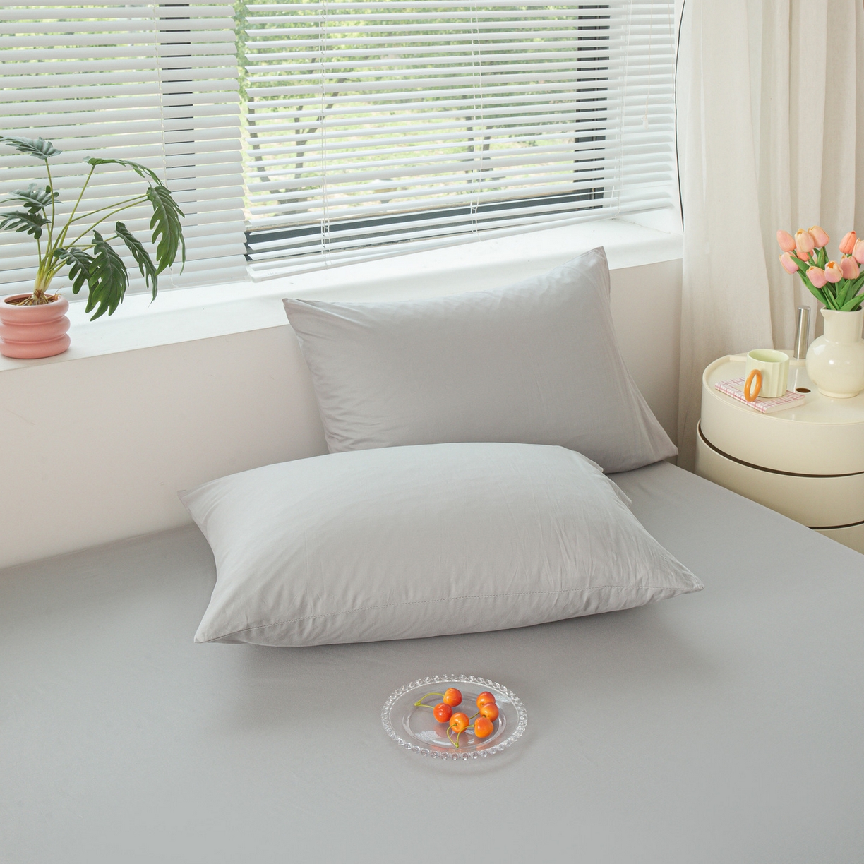 91家纺网 家纺一手货源 找家纺 恬澳家纺 2025新款纯色全棉床笠-棉语 棉语-松灰