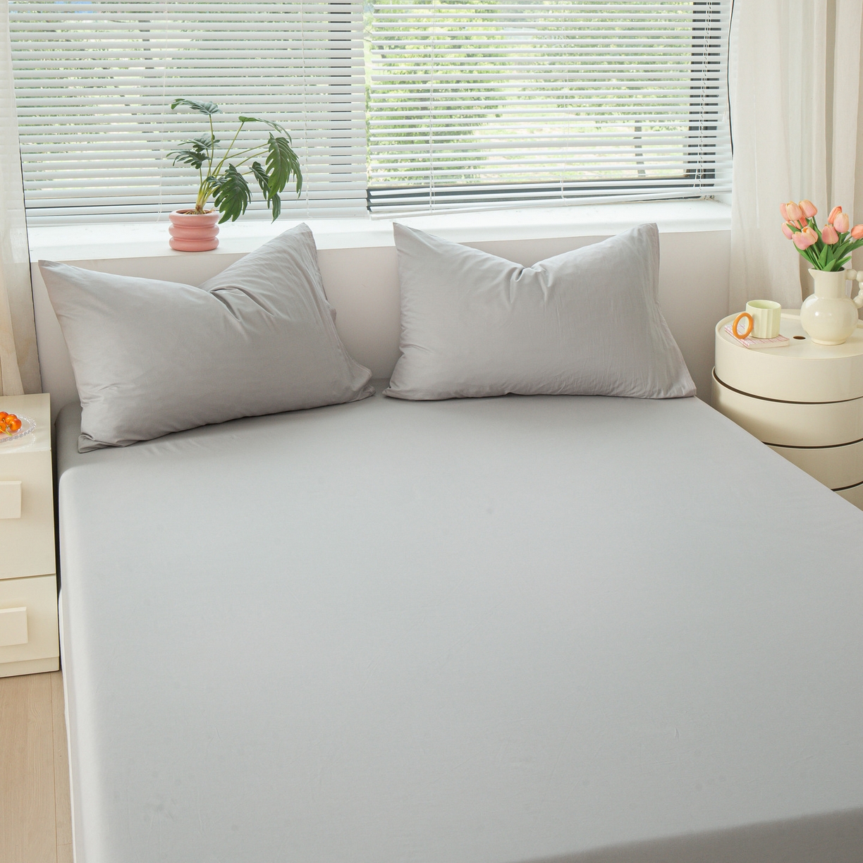 91家纺网 家纺一手货源 找家纺 恬澳家纺 2025新款纯色全棉床笠-棉语 棉语-松灰