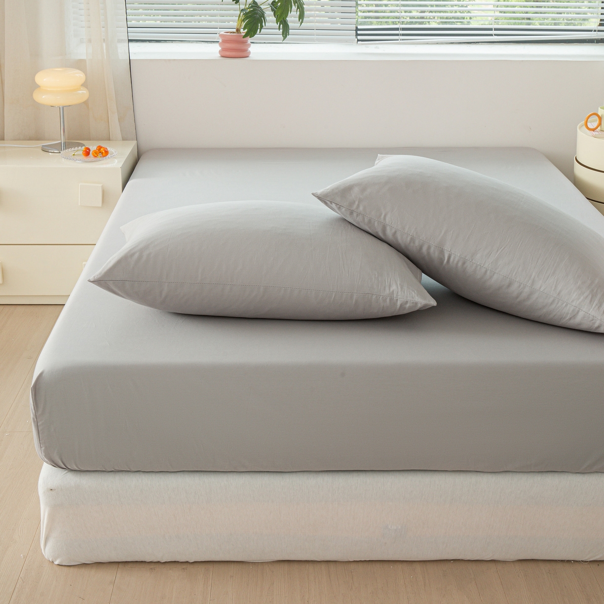 91家纺网 家纺一手货源 找家纺 恬澳家纺 2025新款纯色全棉床笠-棉语 棉语-松灰