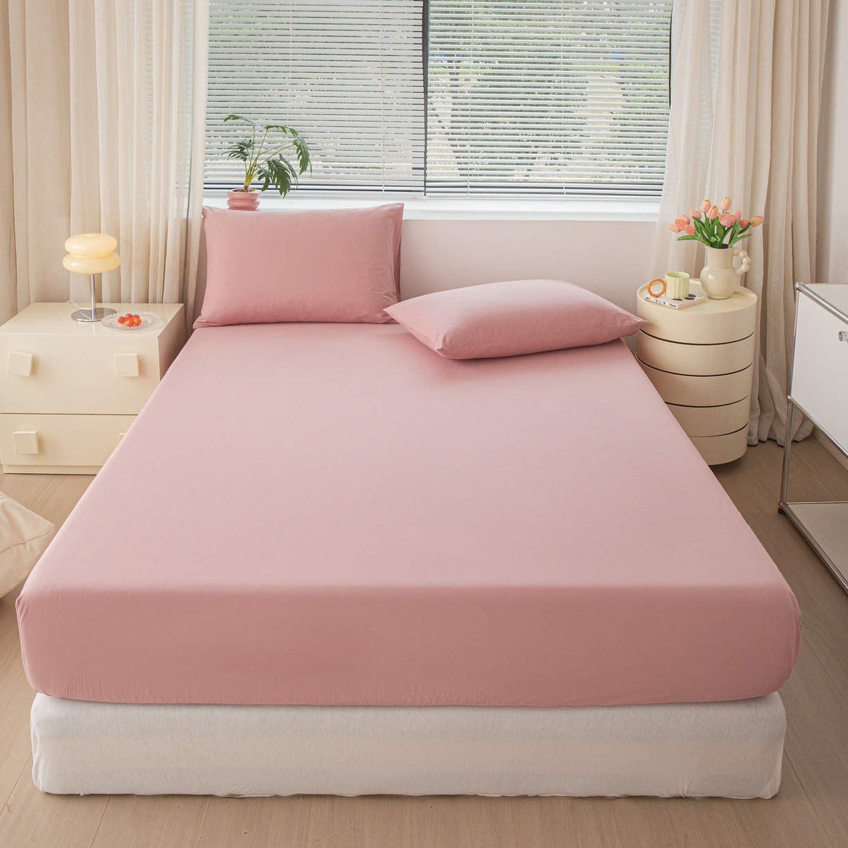 91家纺网 家纺一手货源 找家纺 恬澳家纺 2025新款纯色全棉床笠-棉语 棉语-桃粉